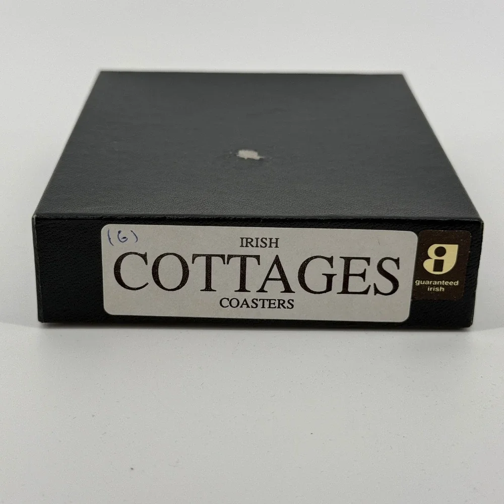 Lucan Designers Coaster Set Green Illustrated Cork Irish Cottages 6pc